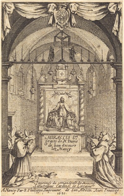 Frontispice för Miracles and Graces of Our Lady of "Bon-Secours-les-Nancy" av Jacques Callot