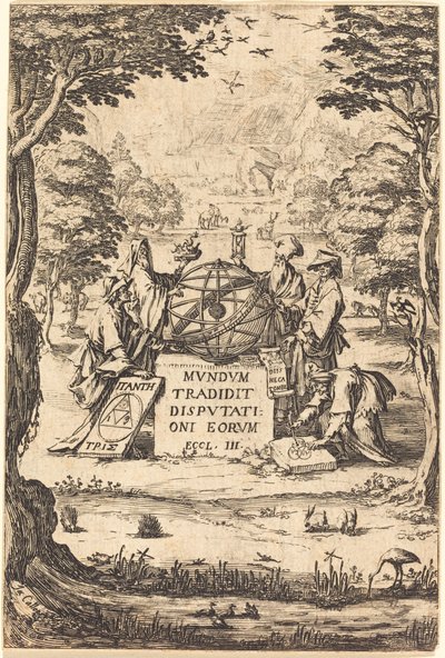 Frontispice för Sacred Cosmologia-titeln med astrologer. av Jacques Callot