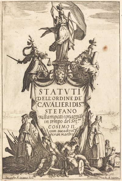 Frontispice för stadgarna för Orden av St. Stefans riddare. av Jacques Callot