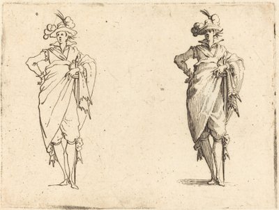 Gentleman sett framifrån med handen på höften av Jacques Callot
