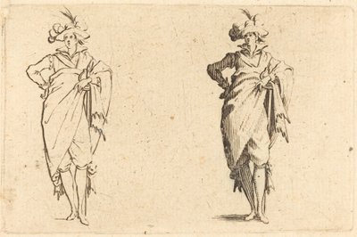 Gentleman sett framifrån med handen på höften, ca. 1622. av Jacques Callot