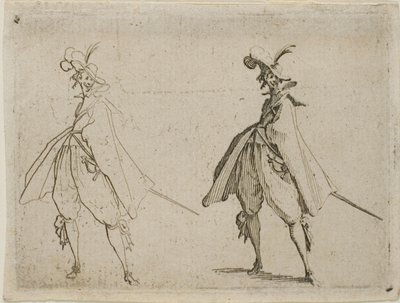 Gentleman i stor cape, sedd framifrån, från The Caprices av Jacques Callot