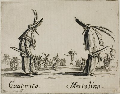 Guatsetto - Mestolino, plansch 5 från Balli di Sfessania av Jacques Callot