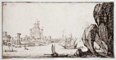 Harbor (penna & brunt bläck på papper) av Jacques Callot