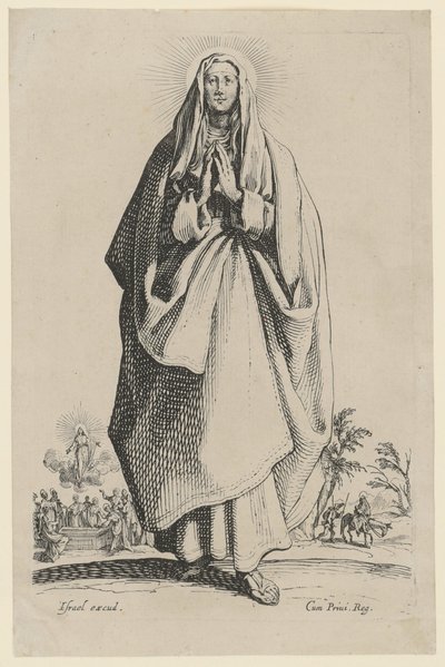 Jungfru Maria, blad 3 ur serien "Jesus, de tolv apostlarna och Maria" av Jacques Callot