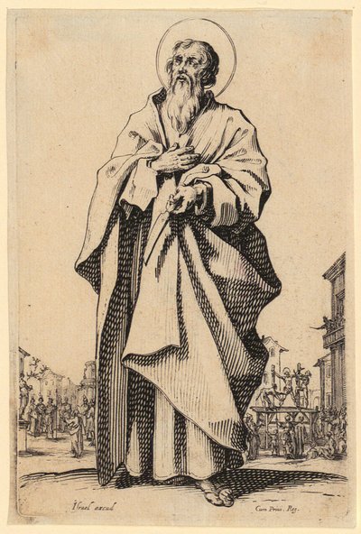 Sankt Tomas, blad 10 ur serien ”Jesus, de tolv apostlarna och Maria” av Jacques Callot