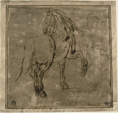 Häst, sedd tre fjärdedelar bakifrån av Jacques Callot