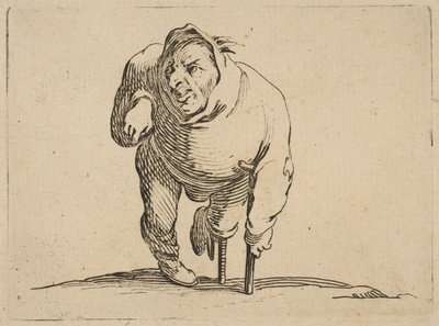 Krymplingen med en krycka och en trä ..., 1616-22. av Jacques Callot