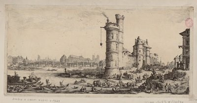 Nesletornet och vy över Pont-Neuf av Jacques Callot