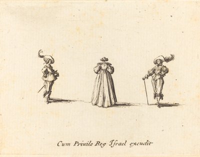 Lady sedd bakifrån och två herrar, troligen 1634. av Jacques Callot
