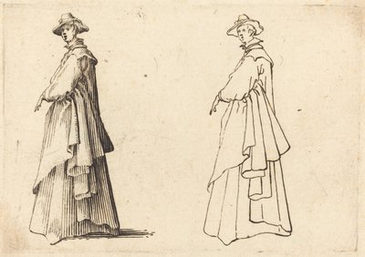 Dam i stor kappa av Jacques Callot