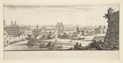 Landskap med stora, imponerande byggnader av Jacques Callot
