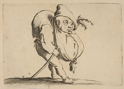 Le Bossu a La Canne Puckelryggen med käpp, från Varie Figure Gobbi, svit kallad..., 1616-22. av Jacques Callot