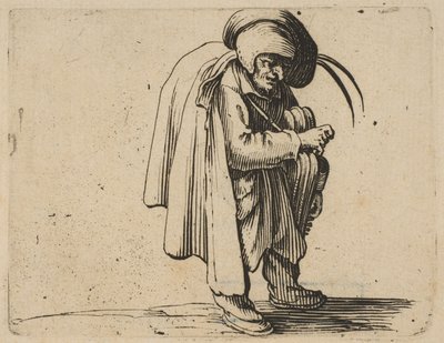 Le Jouer de Vielle The Hurdy-Gurdy Player, från Varie Figure Gobbi, svit kallad aus..., 1616-22. av Jacques Callot