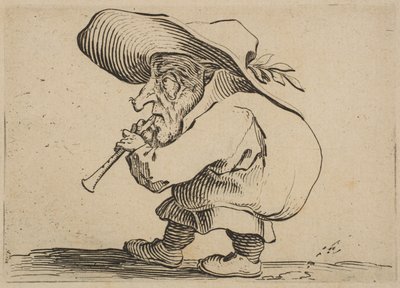 Le Joueur de Flageolet The Flageolet Player, från Varie Figure Gobbi, svit kallad a..., 1616-22. av Jacques Callot