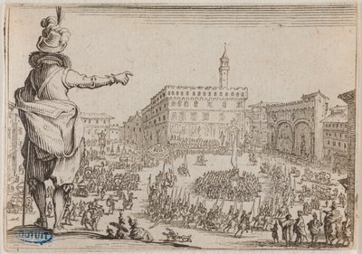 Nycker, En fest på Piazza della Signoria i Florens. Fyrtiosjätte numret i serien om 50 tryck graverade i Nancy (Lieure 473, Meaume 859) av Jacques Callot