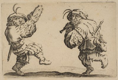 Les Danseurs a la Flute et au Tambourin Two Dancers Playing the Flute and the Tambouri..., 1617-20. av Jacques Callot