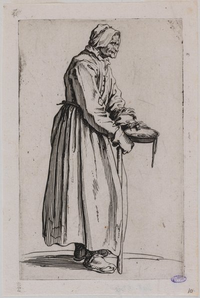 Tiggarna, tiggerskan med tiggarskålen. Tjugonde numret i en svit om 25 blad (Lieure 498, Meaume 704) av Jacques Callot