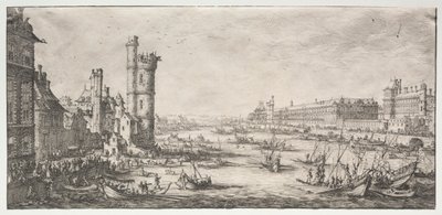 De två fantastiska utsikterna över Paris: Utsikt över Louvren, 1628-1630. av Jacques Callot