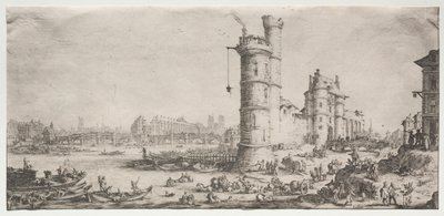 De två fantastiska utsikterna över Paris: Utsikt över Pont Neuf, 1628-1630. av Jacques Callot