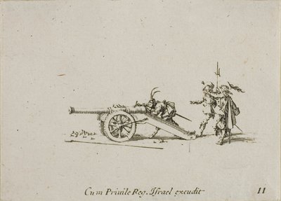 Laddar Canon, skylt elva från The Military Exercises av Jacques Callot