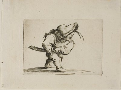 Man förbereder sig för att dra sitt svärd, från Varie Figure Gobbi av Jacques Callot