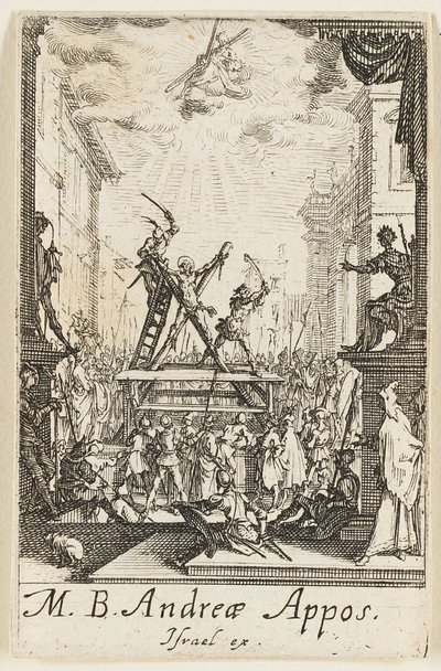 Sankt Andreas martyrdöd, plansch tre från Apostlarnas martyrdöd av Jacques Callot