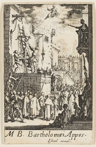 Sankt Bartolomeus martyrdöd, plansch nio från Apostlarnas martyrdöd av Jacques Callot