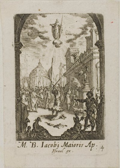 Sankt Jakob den stores martyrdöd, plansch fyra ur Apostlarnas martyrdöd av Jacques Callot