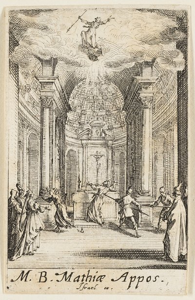 Sankt Mathias martyrdöd, plansch elva från Apostlarnas martyrdöd av Jacques Callot