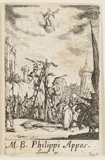 Sankt Filips martyrdöd, plansch åtta ur Apostlarnas martyrdöd av Jacques Callot