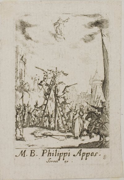 Sankt Filips martyrdöd, plansch åtta från Apostlarnas martyrdöd av Jacques Callot