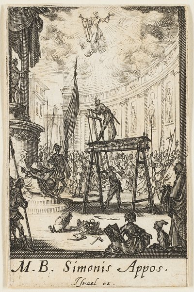 Sankt Simons martyrdöd, plansch tio från Apostlarnas martyrdöd av Jacques Callot