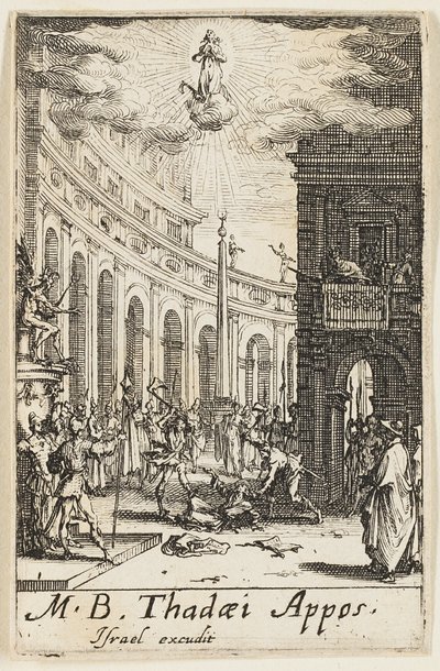 Sankt Thaddeus martyrdöd, plansch tolv från Apostlarnas martyrdöd av Jacques Callot