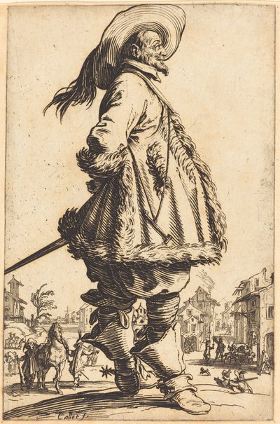 Ädel man med pälsbrämad mantel, med händerna bakom ryggen av Jacques Callot
