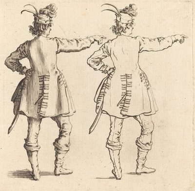 Officer med fjädrar i mössa, sedd bakifrån av Jacques Callot