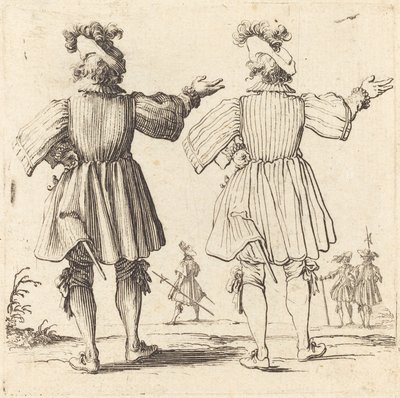 Officer med plym, sedd bakifrån, 1617 och 1621. av Jacques Callot