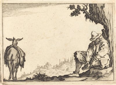 Bonde som tar bort sin sko av Jacques Callot