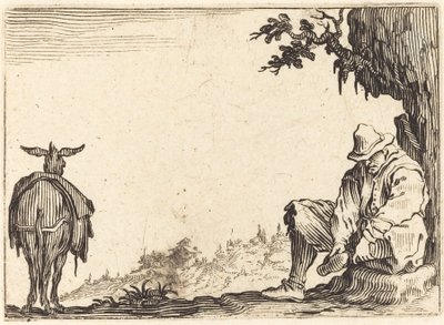 Bonde som tar av sig sin sko, ca. 1622. av Jacques Callot