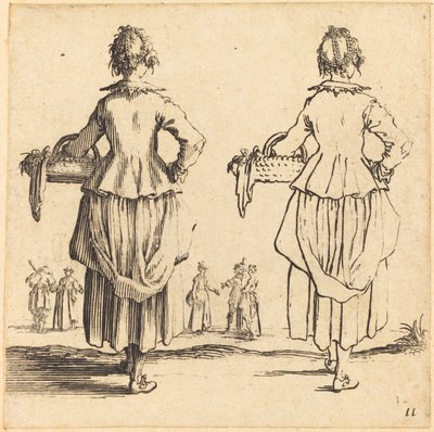 Bondekvinna med korg, sedd bakifrån av Jacques Callot