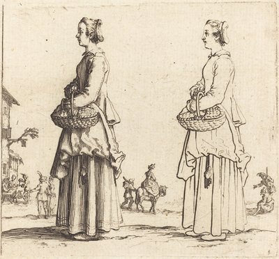 Bondekvinna med korg, i profil, vänd åt vänster av Jacques Callot