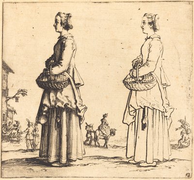 Bondekvinna med korg, i profil, vänd åt vänster av Jacques Callot