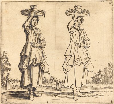 Bondekvinna med korg på huvudet, framifrån av Jacques Callot