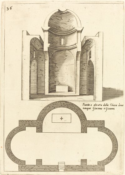Plan och höjd av kyrkan av de heliga Jakob och Johannes av Jacques Callot