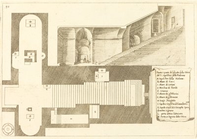 Plan och del av höjden av kyrkan av den heliga graven av Madonna av Jacques Callot
