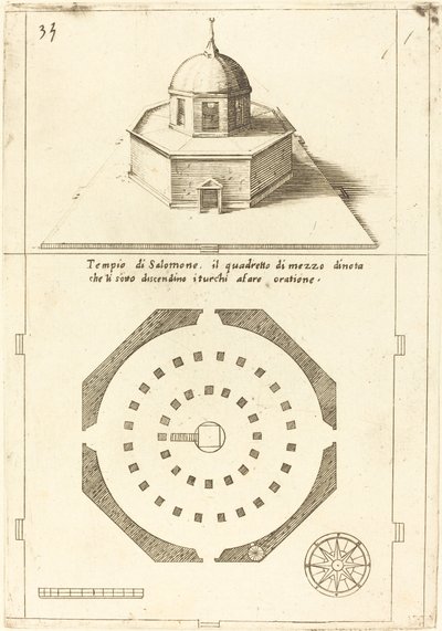 Plan och återgivning av Salomos tempel, 1619. av Jacques Callot