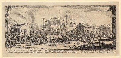 Plundringen och nedbränningen av en by, blad 7 ur serien ”Krigens fasor” av Jacques Callot