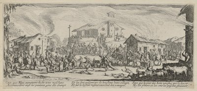 Plundring och nedbränning av en by, blad 7 ur serien "Krigets fasor" av Jacques Callot