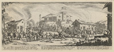 Plundring och nedbränning av en by, plansch 7 i serien "Krigens fasor" av Jacques Callot