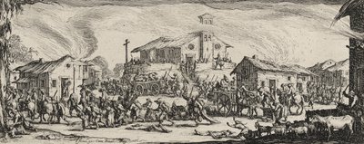 Plundra och bränna en by, 1633 (etsning på lagt papper) av Jacques Callot